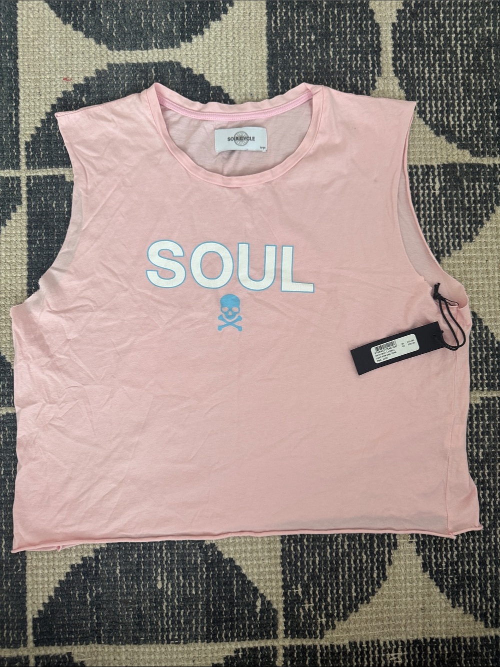 soulcycle Pale Pink Cropped Tank with Blue Skull Accent